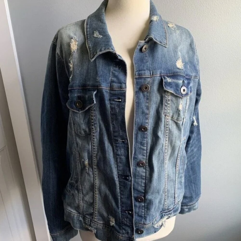 Torrid very distressed denim jean jacket size 2